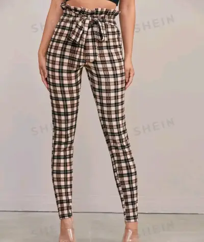 Pantalones a cuadros Shein con lazo - miniatura 1