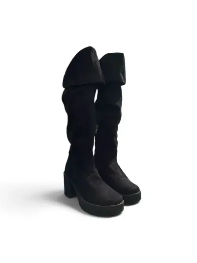 Botas negras de gamuza con tacón alto - miniatura 1