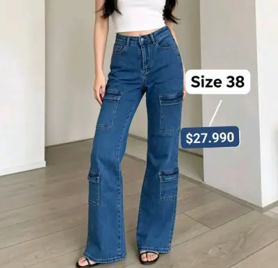 Jeans de mujer con bolsillos cargo talla 38 - miniatura 1