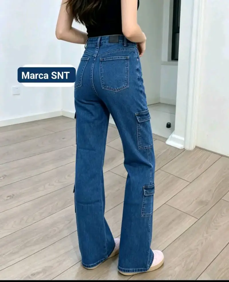 Jeans de mujer con bolsillos cargo talla 38 - 2