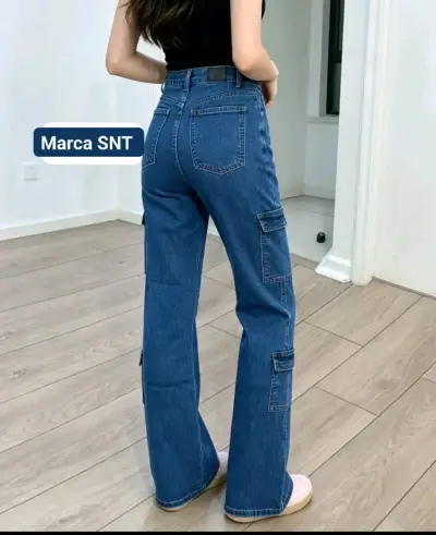 Jeans de mujer con bolsillos cargo talla 38 - miniatura 2