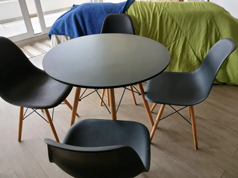 Juego de comedor redondo negro con 4 sillas - 2