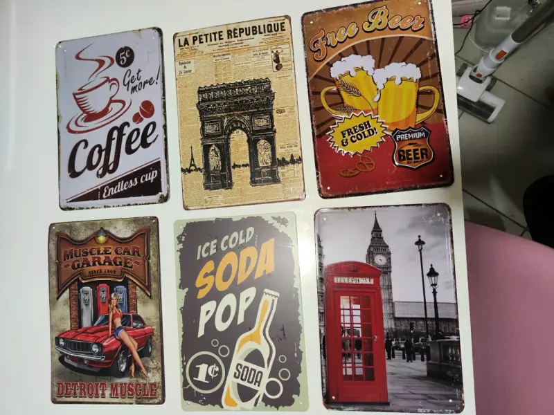 Set de Placas Metálicas Decorativas Vintage - 1