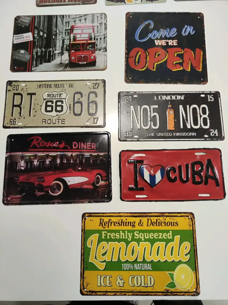 Set de Placas Metálicas Decorativas Vintage - 2