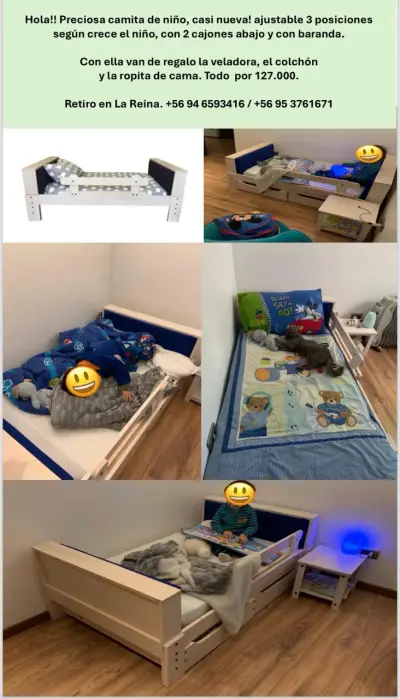 Cama infantil de madera con barandas - miniatura 5