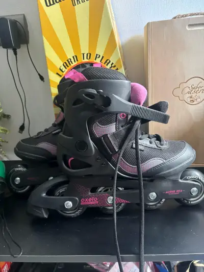 Patines en línea Oxelo Active Fit 3 negros y rosados - miniatura 1