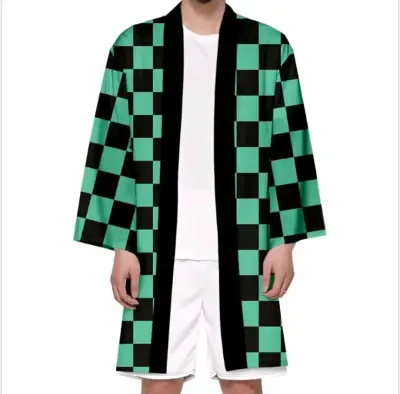 Kimono cosplay estilo japonés verde y negro - miniatura 1