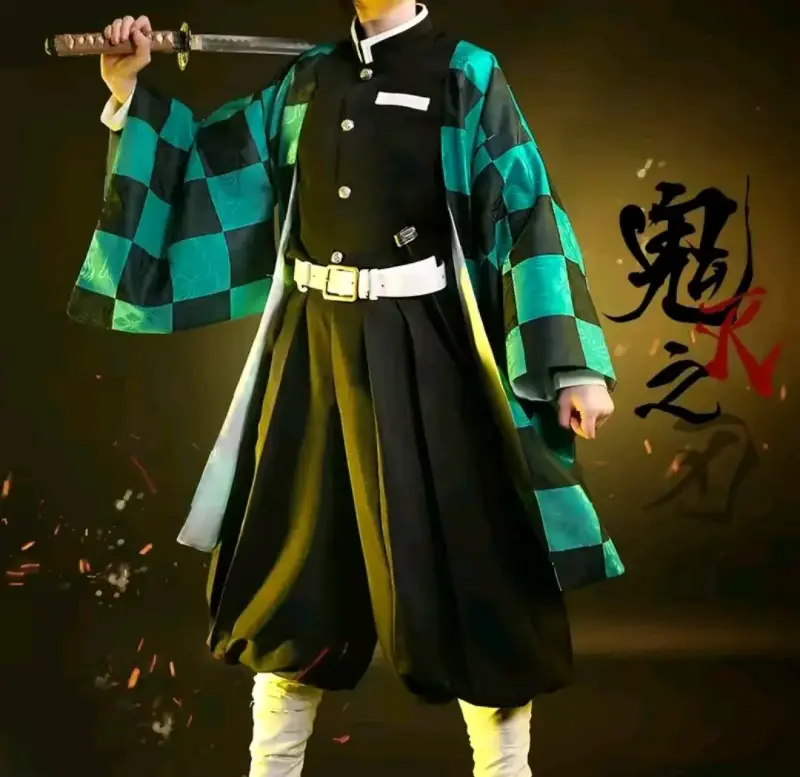 Kimono cosplay estilo japonés verde y negro - 2