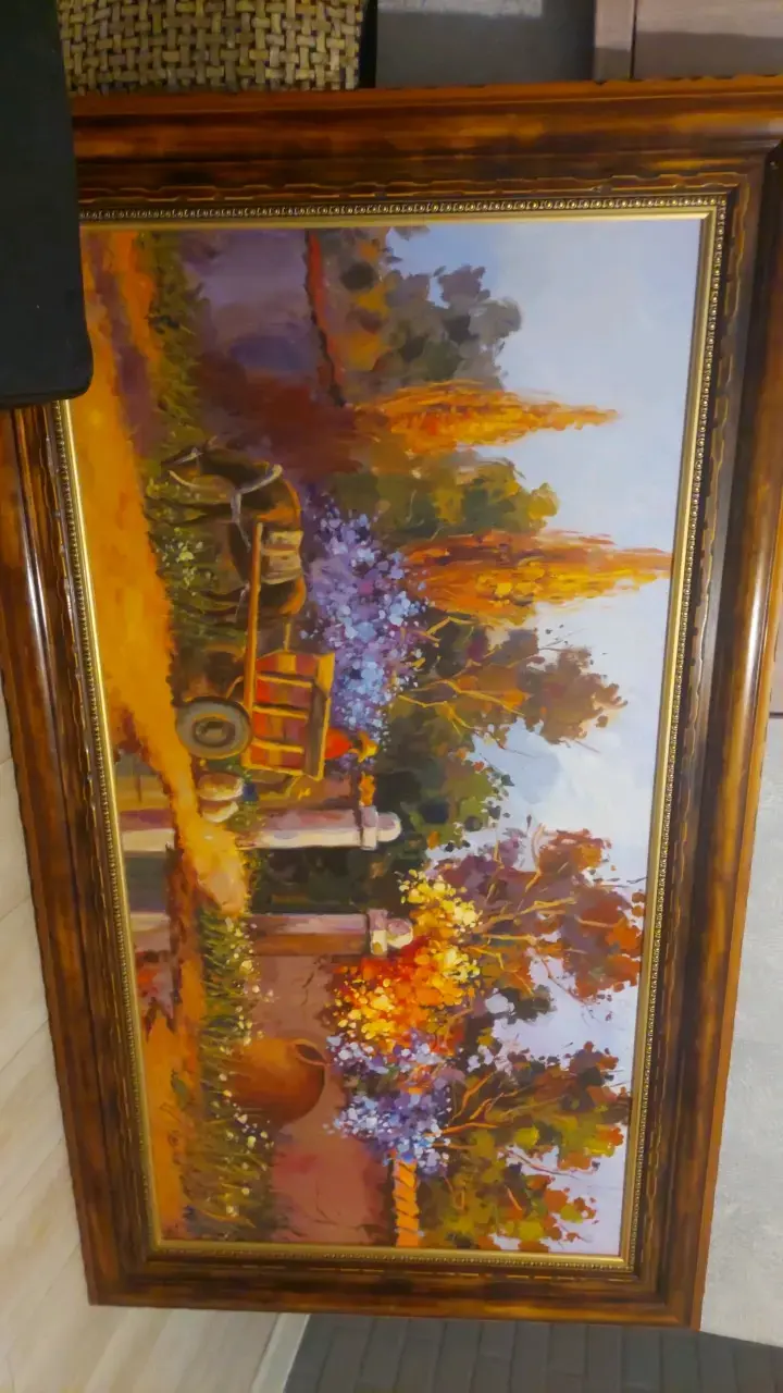 Cuadro de paisaje con marco de madera