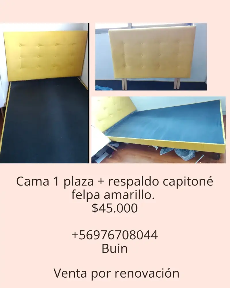 Cama 1 Plaza con Respaldo Capitoneado Amarillo