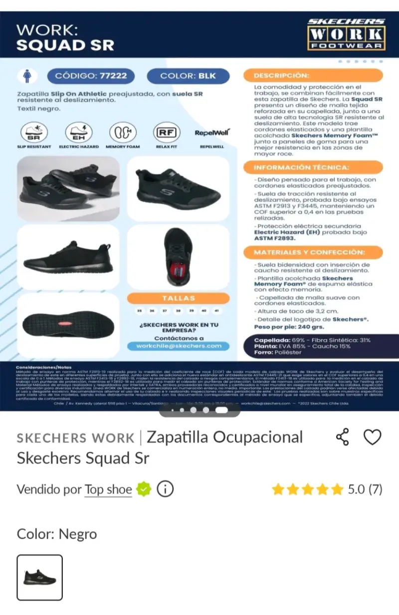 Zapatillas Ocupacionales Skechers Squad Sr Negras - 4