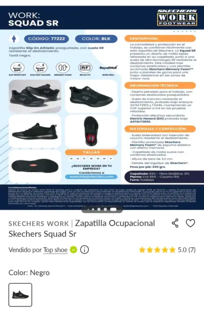 Zapatillas Ocupacionales Skechers Squad Sr Negras - miniatura 4
