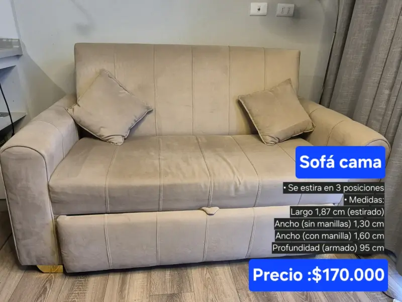 Sofá cama beige ajustable en 3 posiciones
