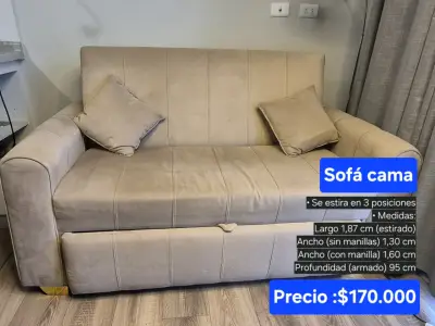 Sofá cama beige ajustable en 3 posiciones - miniatura 1