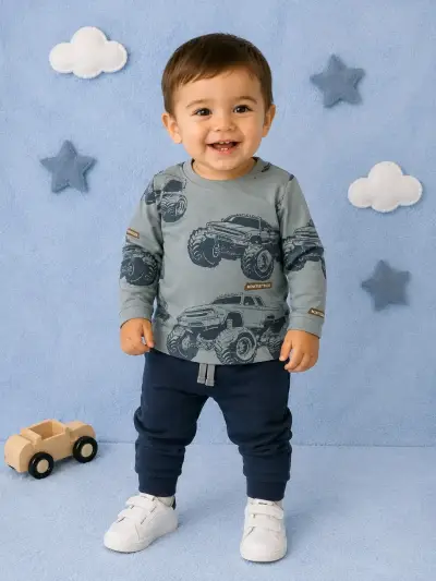Polera manga larga para niño con diseño de monster trucks - miniatura 3