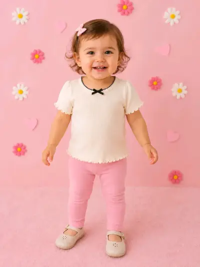 Polera Beige H&M para niña con detalle de lazo - miniatura 3
