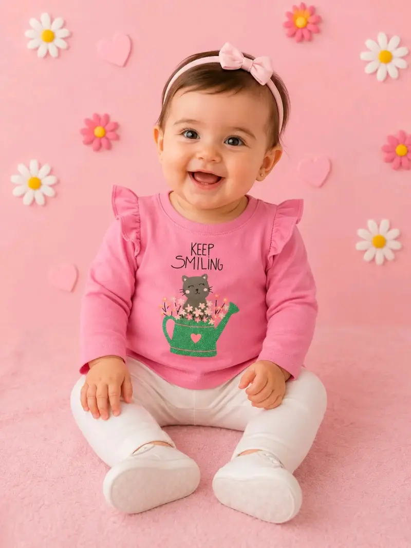 Polera manga larga rosa para bebé con diseño de gato - 3