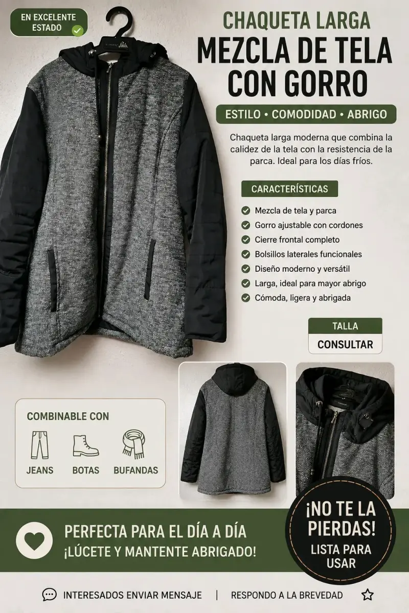 Chaqueta de invierno gris y negra con capucha - 6