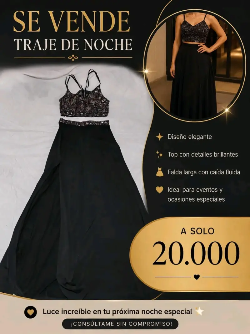 Vestido de noche negro con detalles brillantes - 1