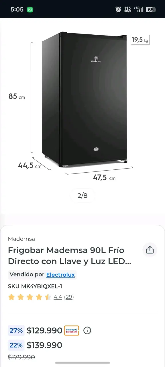 Frigobar Mademsa 90L con Luz LED y Llave - 3