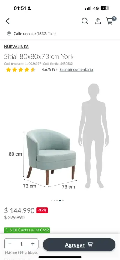 Sitial York 80x80x73 cm color menta - miniatura 1