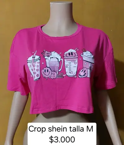 Crop top rosa Shein con estampado divertido - miniatura 1