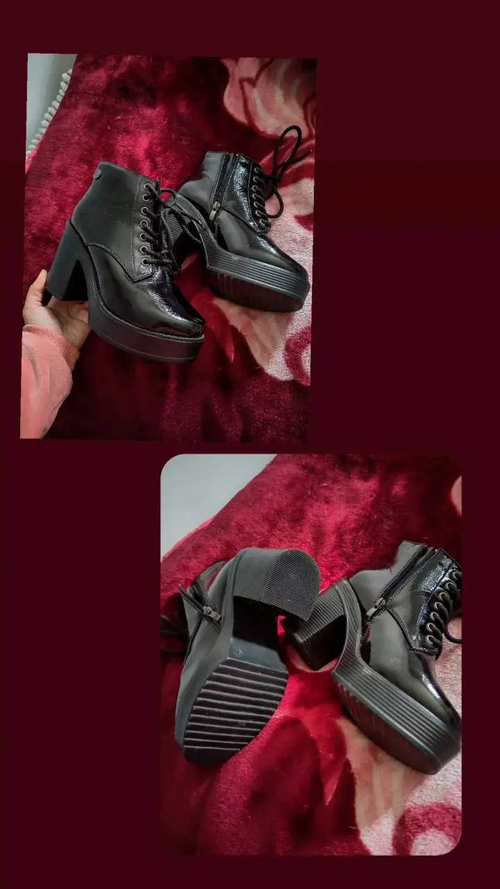Botines negro tipo charol con plataforma - 1