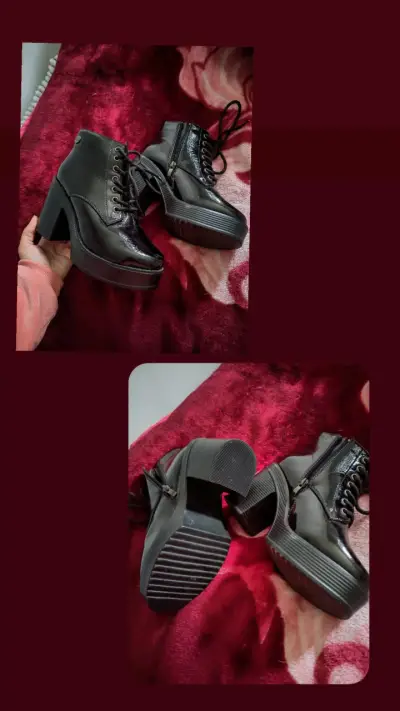 Botines negro tipo charol con plataforma - miniatura 1
