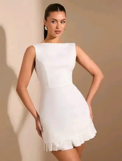 Vestido Novia corto blanco elegante para mujer - miniatura 1