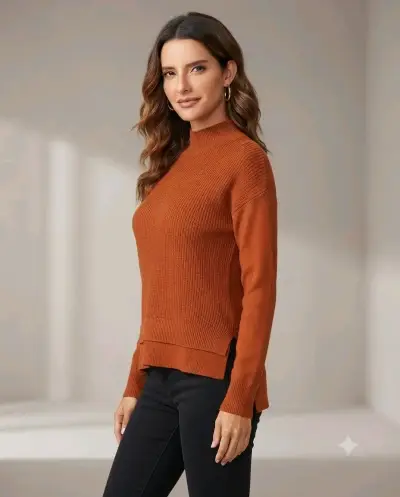 Suéter de punto color terracota para mujer - miniatura 1