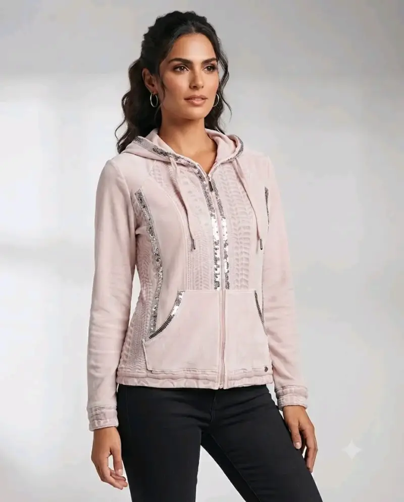 Chaqueta de mujer con capucha y detalles brillantes - 1