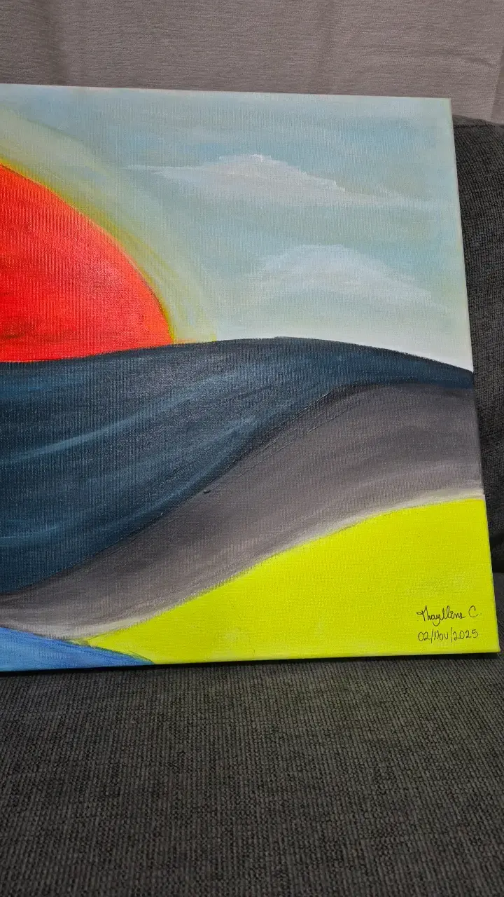 Cuadro abstracto con sol y montañas - 3