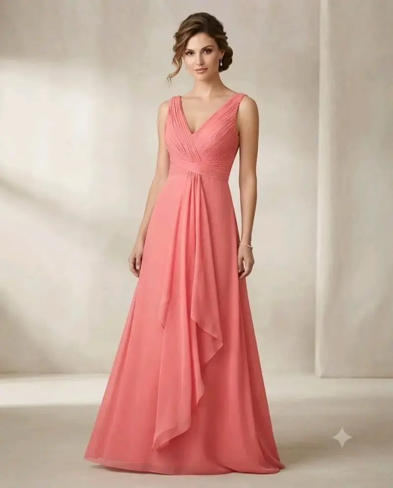 Vestido largo coral elegante para fiesta - 1