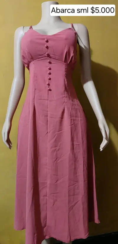 Vestido largo rosa con tirantes ajustables - miniatura 1