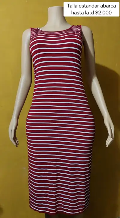 Vestido largo a rayas rojo y blanco - miniatura 1