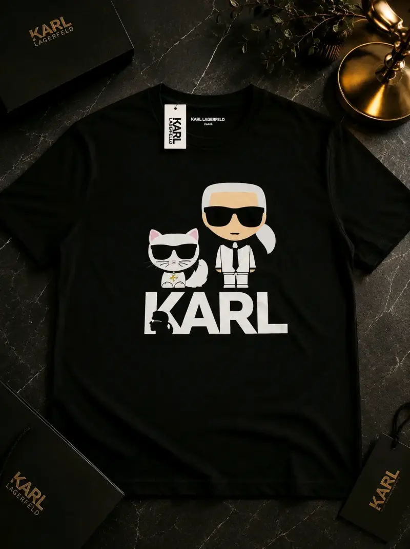 Polera Negra Karl Lagerfeld con Diseño Gráfico