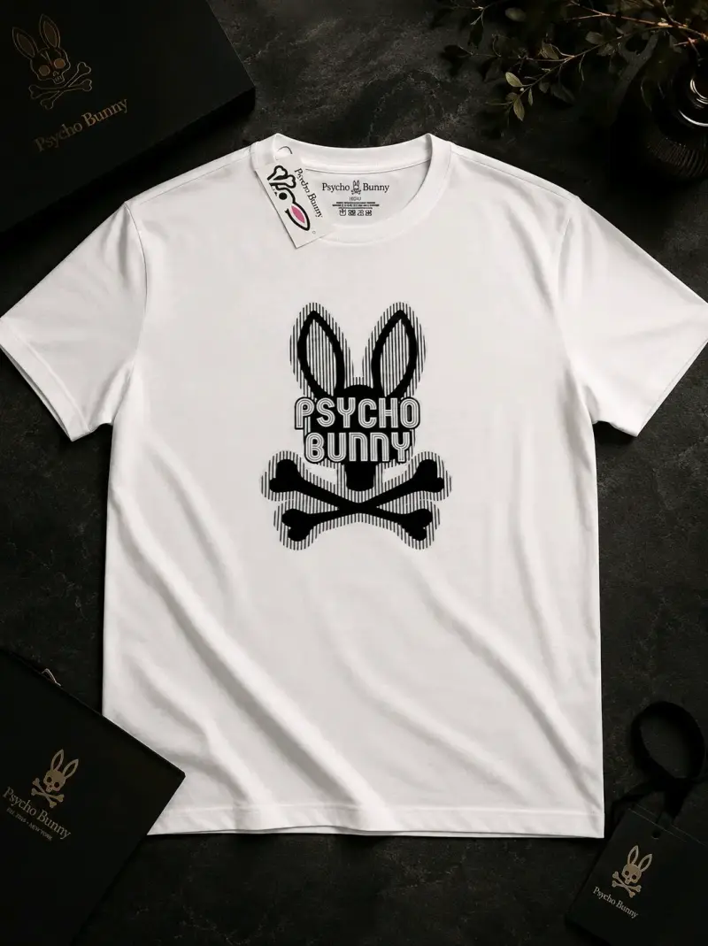 Polera Blanca Psycho Bunny con Logo