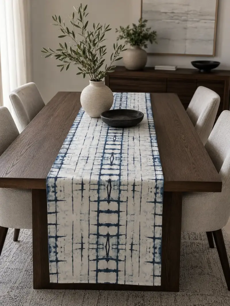 Camino de Mesa Azul y Blanco Estilo Shibori - 1