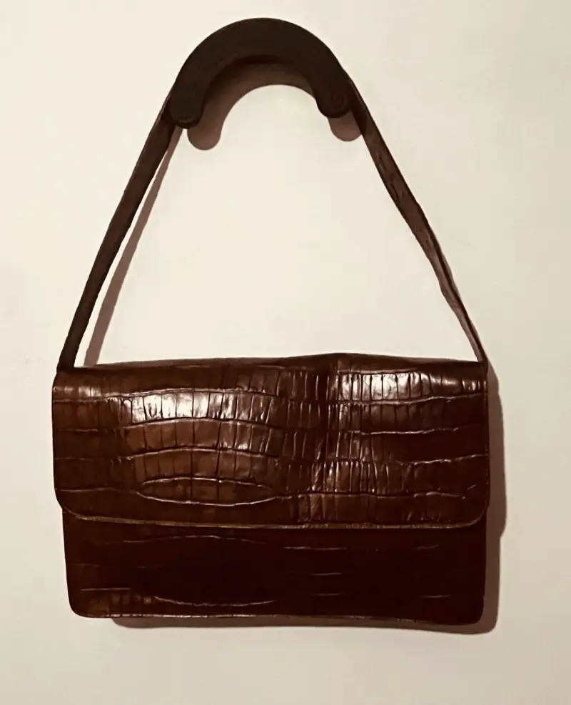 Cartera de cuero marrón estilo cocodrilo NUEVA - 1