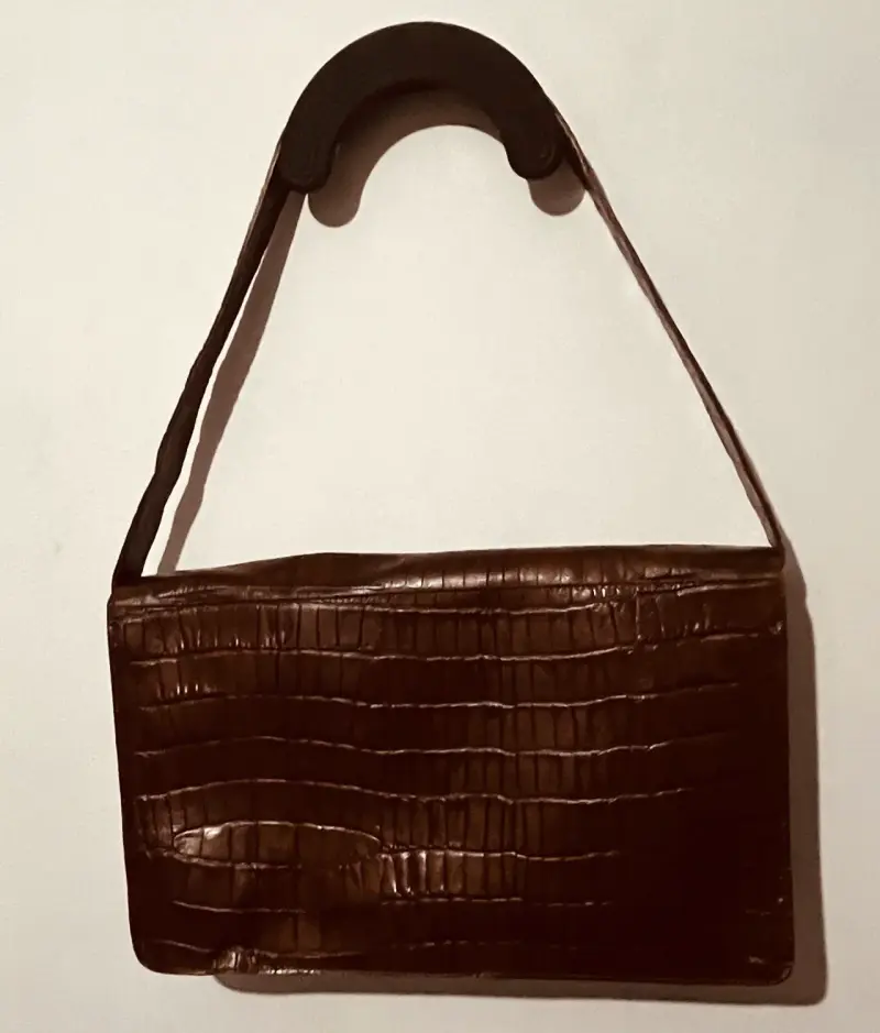 Cartera de cuero marrón estilo cocodrilo NUEVA - 2