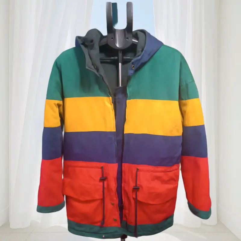 Chaqueta vintage reversible multicolor con capucha
