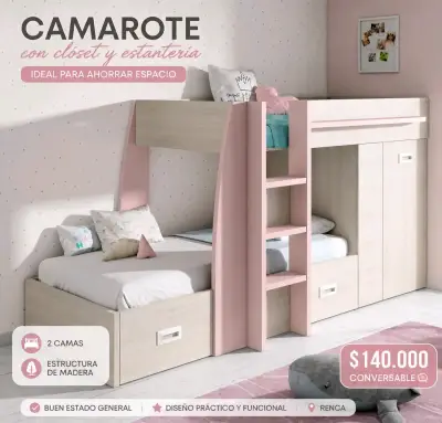 🔥 CAMAROTE DE MADERA + CLÓSET Y ESTANTERÍA 🔥 - miniatura 1