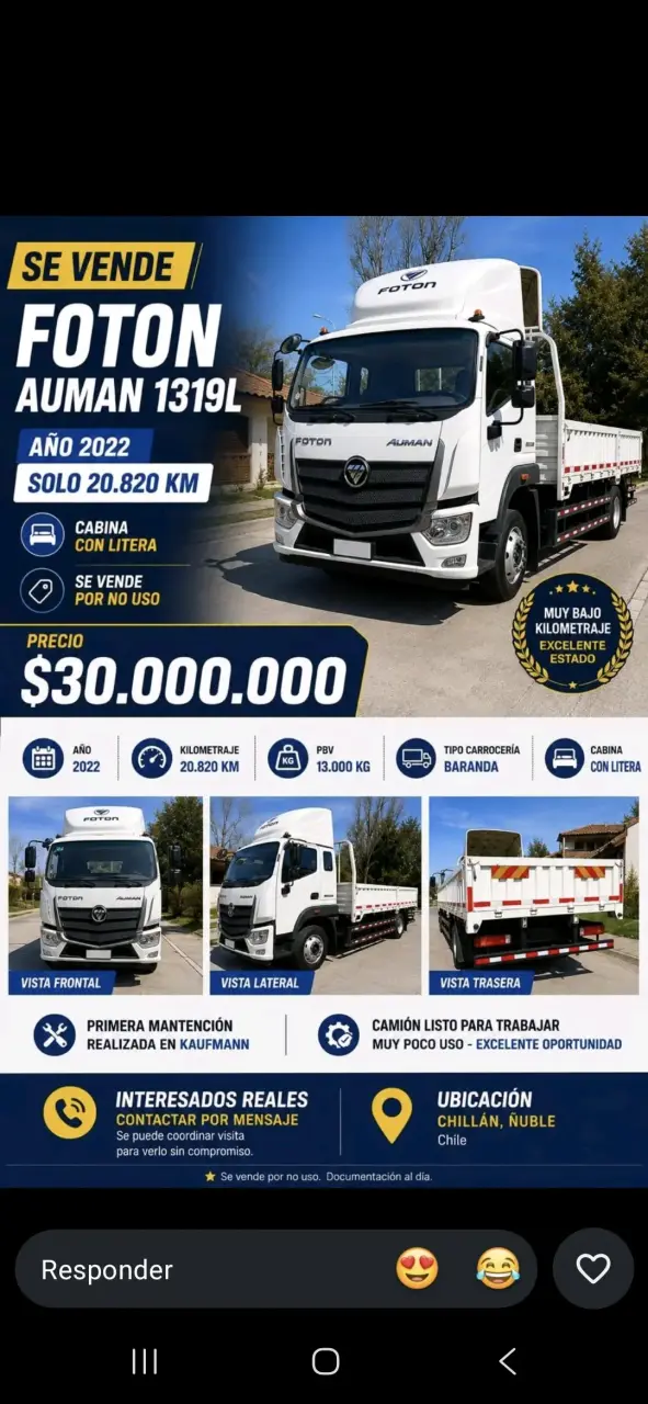 Camión Foton Auman 1319L 2022 con litera - 1