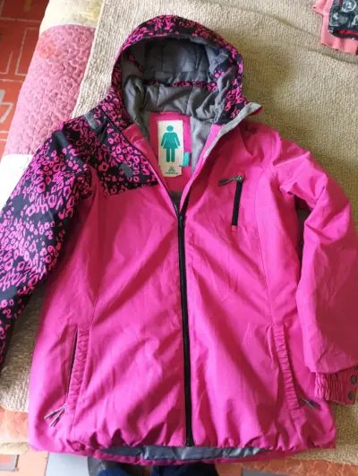 Chaqueta de esquí rosa para mujer con capucha - miniatura 1