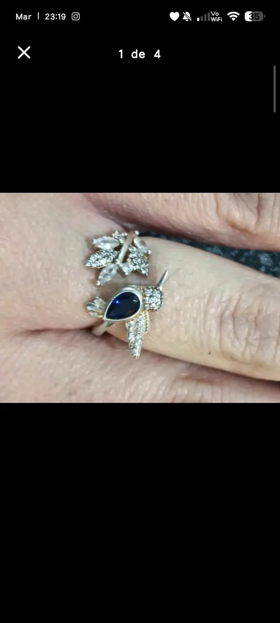Anillo de plata 925 con diseño de ave y piedra azul - 1