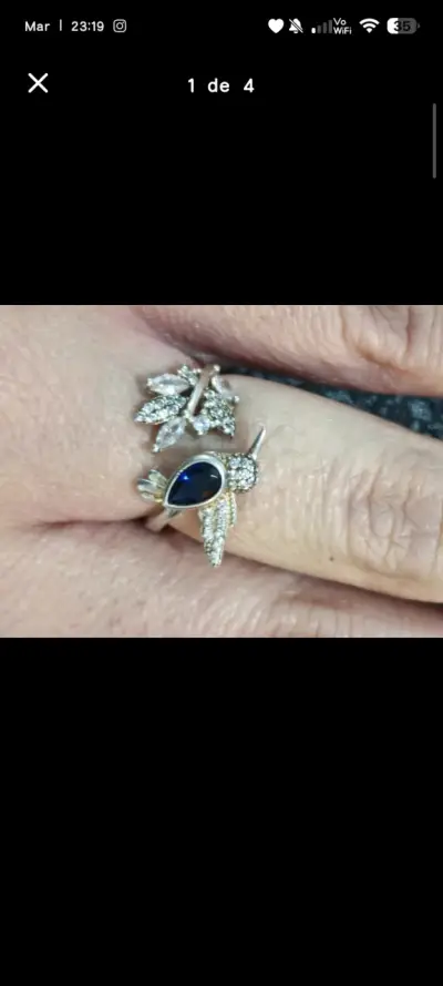 Anillo de plata 925 con diseño de ave y piedra azul - miniatura 1