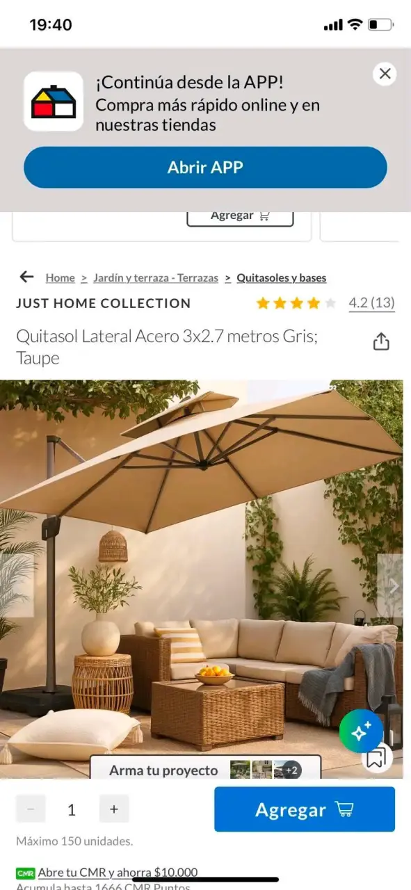 Parasol lateral de acero 3x2.7m gris - 2