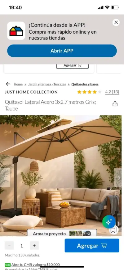 Parasol lateral de acero 3x2.7m gris - miniatura 2