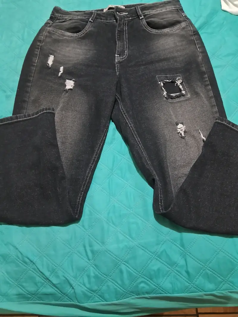 Jeans negros desgastados para mujer - 1