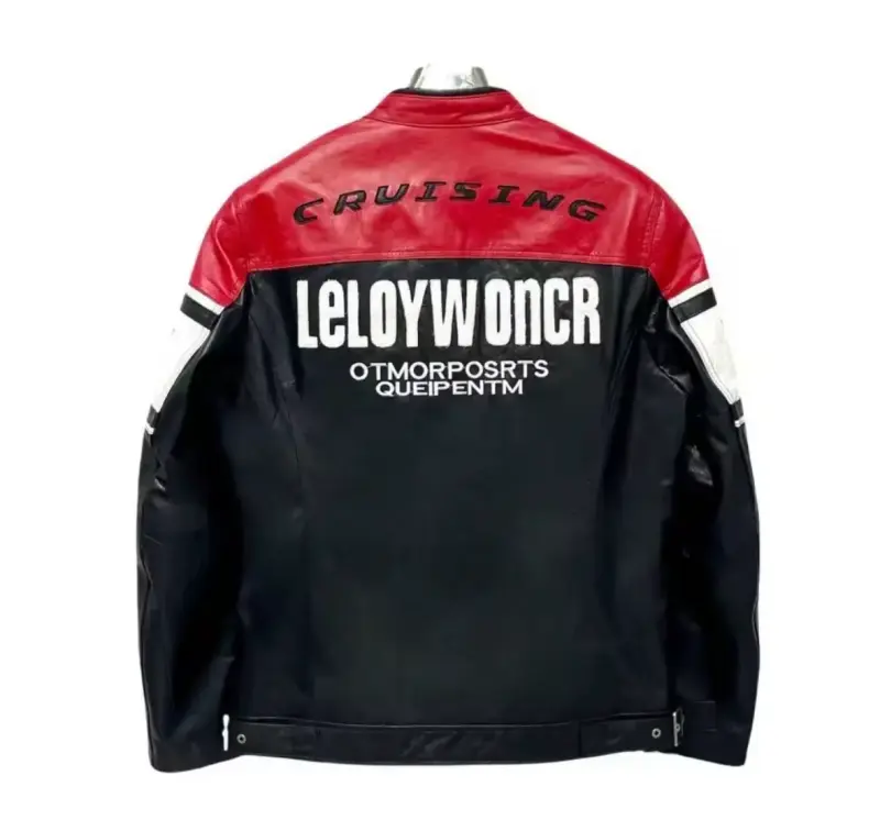 🔥 Chaqueta Biker de Cuero Genuino Negra y Blanca – - 3